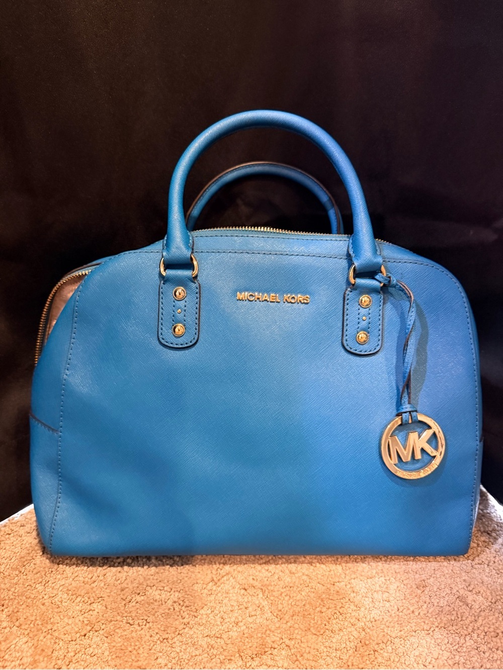 Authentic large Michael Kors Women's Blue Saffiano Dome Satchel
